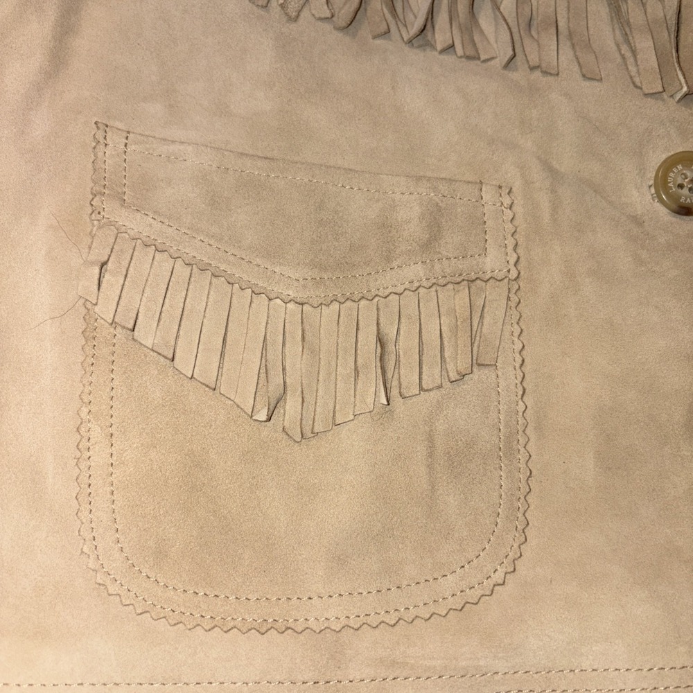 Lauren Ralph Lauren Suede Leather Fringe Western Jacket Camel Women's 18 - Picture 3 of 11